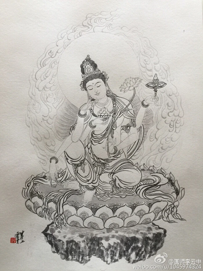 密教的六观音，千手观音、圣观音、如意轮观音、十一面观音、准提观音、马头观音。还有胎藏界的不空绢索观音。（画师李云中）-花瓣网