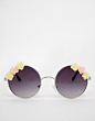 Image 4 of ASOS Embellished Floral Round Sunglasses
