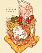 优秀美食插画海报 。60000张优质采集：优秀排版参考 / 摄影美图 / 视觉大片提升审美。@骏生电商笔记