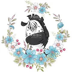 卡通手绘斑马  - 源文件下载【酷图网】卡通,创意,斑马,花环,花卉,好看,蝴蝶,手绘,精致,儿童,动物
