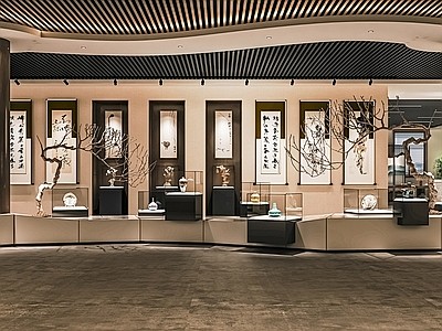 新中式展厅 博物馆 展览馆 古董店 展柜...