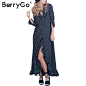 BerryGo Sexy boho ruffle polka dot imprimir envoltório do vestido Das Mulheres do vintage manga longa vestido maxi Chic v neck irregular vestido longo 2017 em Vestidos de Das mulheres Roupas & Acessórios no AliExpress.com | Alibaba Group