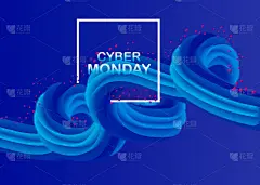 网络星期一销售海报设计与创造性的3d流形状在蓝色的背景。