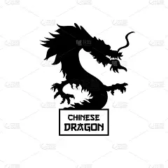 中国龙剪影手绘插图