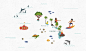 World Map : Full world map with all the countries and their capitals marked. People in national dresses, flags, plants, animals, birds, fish, food, activities and sightseeings are illustrated for each country.