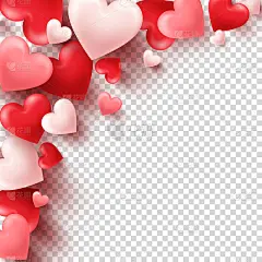 情人节的抽象背景。白色，红色，粉色3d心。2月14日,爱。浪漫的婚礼贺卡