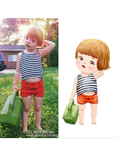 分享一组照片转卡通手绘萌娃插画 : 图片有限 快乐无限♾ 绘画工具 水彩纸：获多福高白细纹 颜料：mg24色2ml 画笔：达芬奇v35 5号，黑天鹅8号 喜欢的话不要忘记给个小♥︎♥︎哦 【照片转卡通|原创手绘萌娃头|卡通头像|Q版