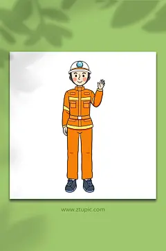 手绘卡通人物消防员元素插画