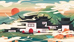 中国风古风建筑武汉城市印象建筑插画
