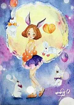 月亮兔兔 插画中国 ps制作手绘插画
