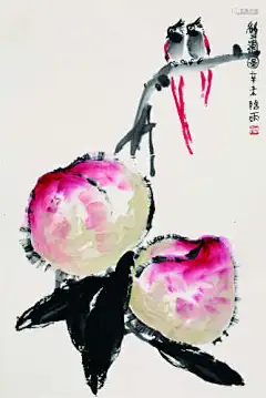问雨 芙蓉金鱼图 设色纸本 镜心