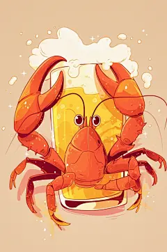 AI数字艺术小龙虾卡通拟人插画-众图网