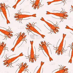 动物手,虾,橙子,四方连续纹样,磷虾,水下,红色,式样,绘制,收集