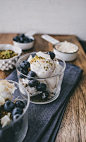 coconut milk ice cream with a pistachio crumb and blueberries