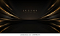 Стоковое векторное изображение: Black luxury background with golden line elements and light ray effect decoration and bokeh.