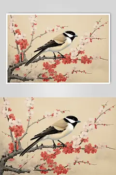 AI数字艺术中国风梅花喜鹊水墨画插画-众图网