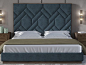 Dormitorio tapizado con con detalles en madera de nogal americano .Mod: DORIANNE NOGAL