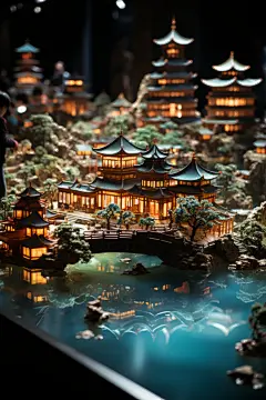 国潮山水建筑立体地产模型