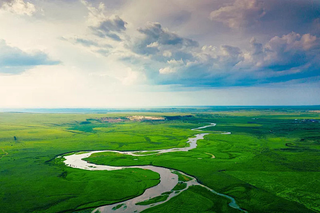 草原,内蒙古自治区,呼伦贝尔,河流,航拍...