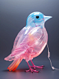 创意彩色渐变透明塑料充气动物鸟逼真立体气球特写Midjourney关键词咒语
