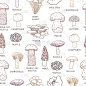 矢量无缝食用蘑菇图案为您的设计。