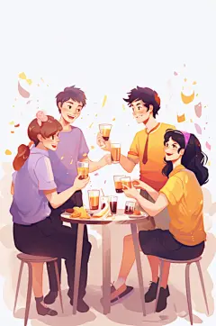 AI数字艺术聚餐喝啤酒插画