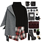 A fashion look from October 2015 featuring wool sweater, dark grey blazer and white skirt. Browse and shop related looks.