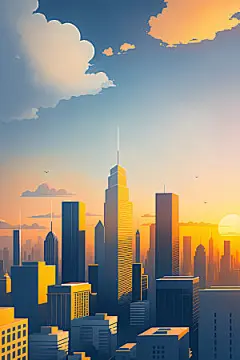 城市地标扁平风插画