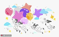 彩色气球 梦想飞翔 手绘儿童 儿童插图插画PSD25 人物插画 可爱宝宝