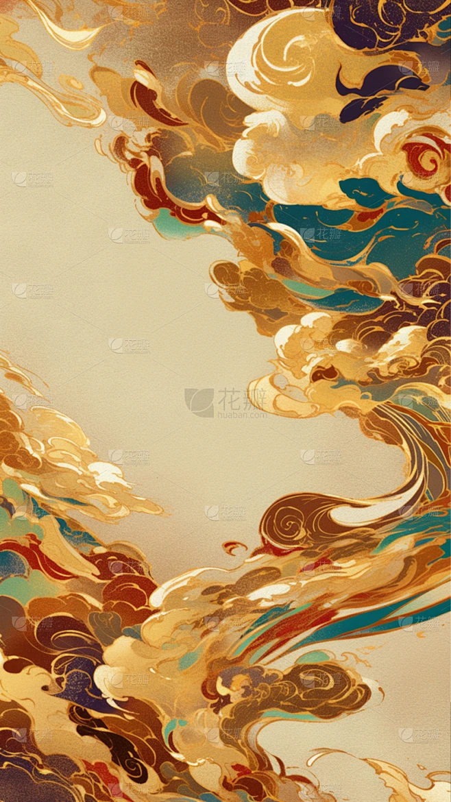 中国风七色祥云背景图片素材-花瓣网