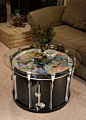 Bass drum to coffee table/ concert ticket display