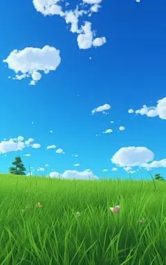 简约蓝天白云草地壁纸