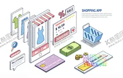 2.5d网购app 【酷图网】模版,ui设计,矢量,素材,模板,isometric,25d,海报,app,商务,用户反馈,图片,ai,格式,矢量图,数据安全保护,界面,软件,手机支付,概念,图形,应用程序,移动网络,背景,用户注册,eps,在线支付方式,3d,背景图,下载,手机导航,元素,扫描,智能城市,等距风格,文件
