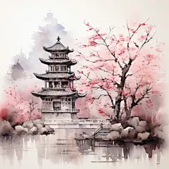 花朵山水干山风景壁纸素材图片