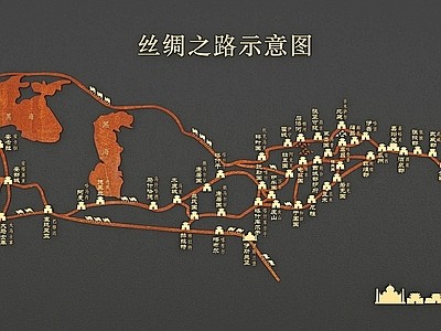 现代地图墙饰 古代地图 路线 丝绸之路地...