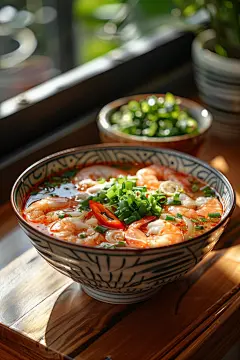 营养泰式菜美味虾仁汤面