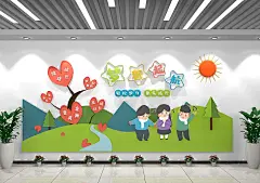 可爱手绘儿童梦想起航幼儿园文化墙