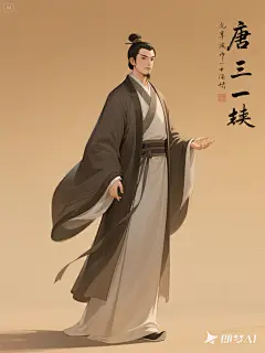 王维,盛唐时期诗人，身形修长，举止从容，眉目疏朗，既有贵族的优雅，又有隐士的恬淡。全身形象，中国插画风格，游戏插画风，