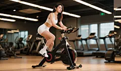 健身房骑动感单车健身的美女图片