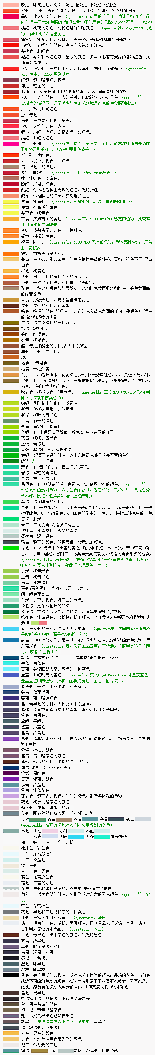 颜色的古代别称及解释