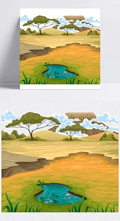 风景画|大树,白云,蓝天,小草,土地,卡通/手绘,背景元素