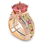 4.56ct Mixed cut peach Tourmaline with Garnets and Diamonds. Set in 18K Rose, White and Green Gold?(via ? pink