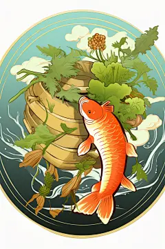 AI数字艺术中国风国潮酸菜鱼元素插画-众图网
