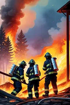 救援灭火消防员救火背影插画图片