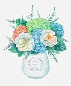 水彩鲜花png免抠素材_新图网 https://ixintu.com 蓝色 鲜花 绿叶 花瓶 秋天 水彩 卡通 手绘 装饰