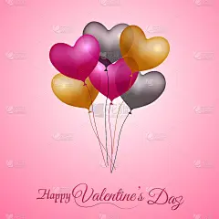 情人节贺卡与空中的心气球。向量。