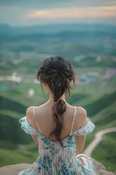 户外郊游可爱女孩背影