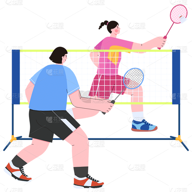 手绘-体育主题扁平贴纸SVG-羽毛球