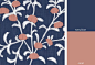 Navy Blue Coral Floral Upholstery Drapery by PopDecorFabrics