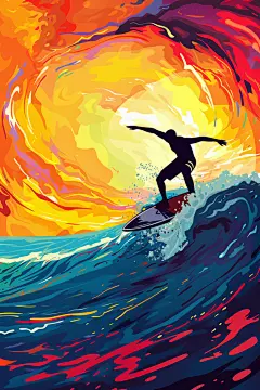 扁平风冲浪夏天体育插画